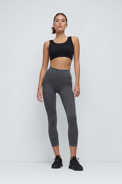 No Matter What Anthrazitfarbene, gerippte Stretch-Sportleggings mit hoher Taille