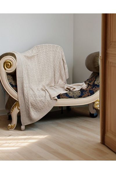 ART ÇEYİZ Pompom Knitted Knitted Tv Blanket (Sofa Shawl)
