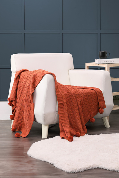 ART ÇEYİZ بطانية تلفزيون محبوكة من بومبوم (شال أريكة)