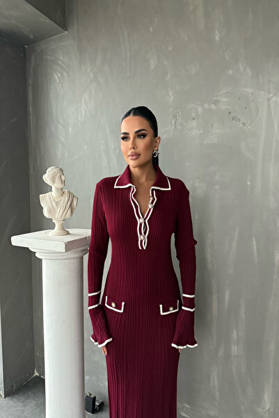 kamacibutik Rochie tricotată cu mâneci volante cu guler polo (compatibilă cu mărimea standard S/M/L/XL)