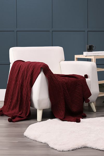 ART ÇEYİZ Pompom Knitted Knitted Tv Blanket (Sofa Shawl)