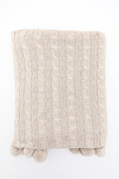 ART ÇEYİZ Pompom Knitted Knitted Tv Blanket (Sofa Shawl)