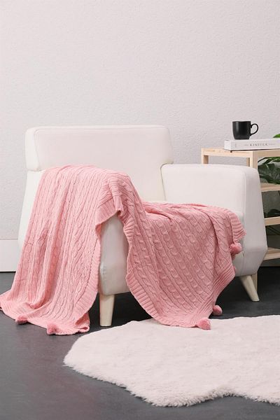 ART ÇEYİZ Pompom Knitted Knitted Tv Blanket (Sofa Shawl)