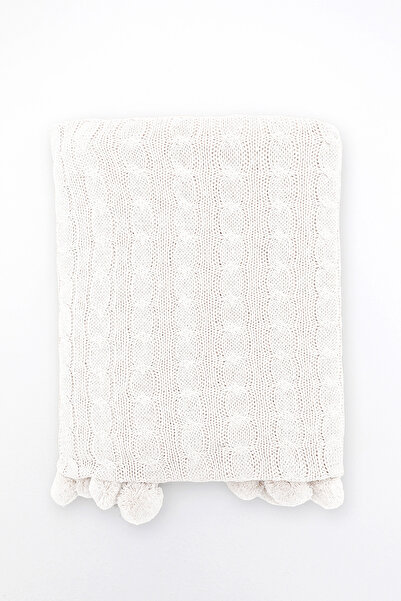 ART ÇEYİZ Pompom Knitted Knitted Tv Blanket (Sofa Shawl)