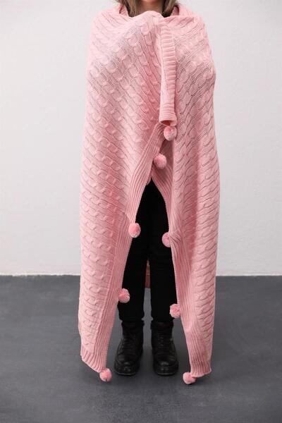 ART ÇEYİZ Ponponlu Triko Örme Tv Battaniyesi ( Koltuk Şalı )