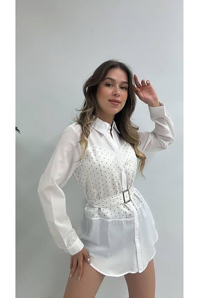 modadagiyim Cămașă cu tunică cu mânecă lungă, cu aspect fără bretele, cu curea