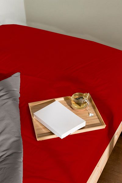 PureText Purecomfort Red Double Natural Cotton Fitted Sheet Set - 160X200 35 cm Height
