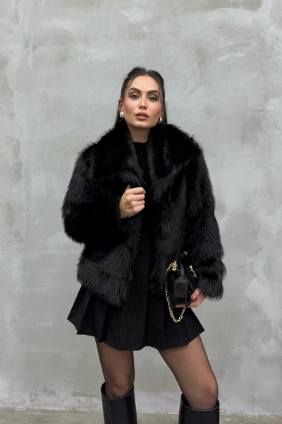 msm fashion Dámský černý široký límec podšitý prémiovou kožešinou se zapínáním na háček