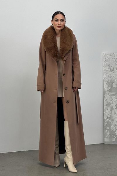 Olcay Removable Fur Men's Collar Waist Belted Coat Kamel 3015-Y