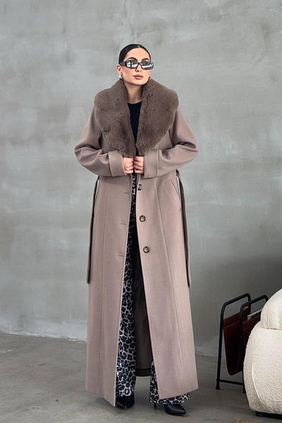 Olcay Men's Coat - Detachable Fur and Belted Neck, Mink 3015-Y