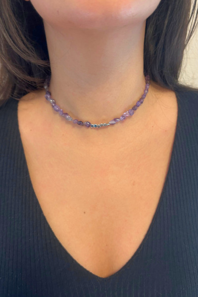 Suerte Accessories Tımbıl Ametist ve Hematit Doğal Taş El Yapımı Minimal Özel...