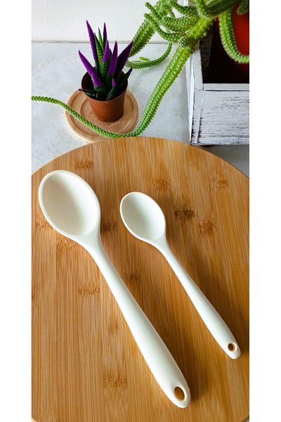 TARIK HOME 28-20cm Ultra Hard White Silicone Serving Spoon - High Heat Resistant Set of 2