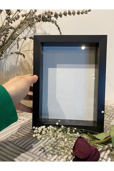 Sevcan sanat atölyesi 18x24x3 BLACK memory frame with glass deep promise engagement flower rose frame