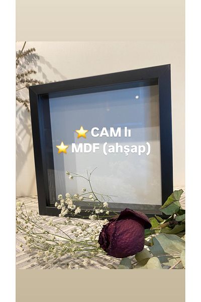 Sevcan sanat atölyesi 25x25x3 MEMORY frame with BLACK glass, flower, souvenir, roses box