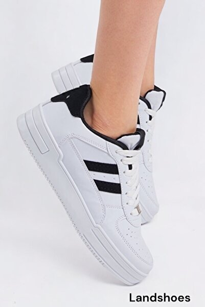 LANDSHOES Unisex Garantili Ortopedik Hafif Esnek Sağlam Sneaker Spor Ayakkabı beyaz