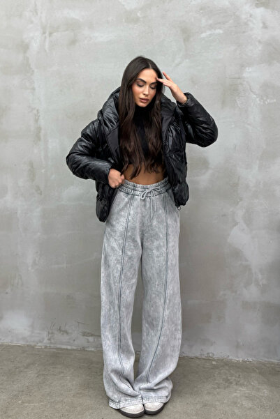 msm fashion Dámská černá kožená bunda Puffer - s kapucí a kapsami