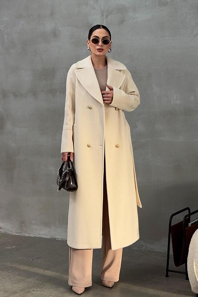 Olcay Oversize kabát s detailem výšivky - EKRU 3085