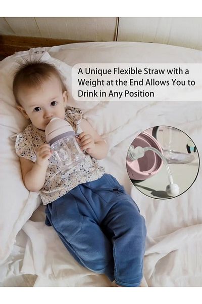 COOYA 250ml Educational And Sippy Cup, With double Handle, Straw, BPA Free, 0-48 Months, Pink