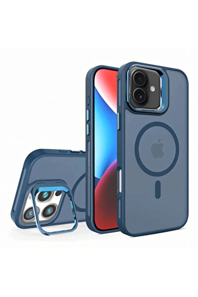 Fibaks Apple iPhone 16 Uyumlu Kılıf Standlı Mat Magsafe Metal Tuşlu Kamera Le...