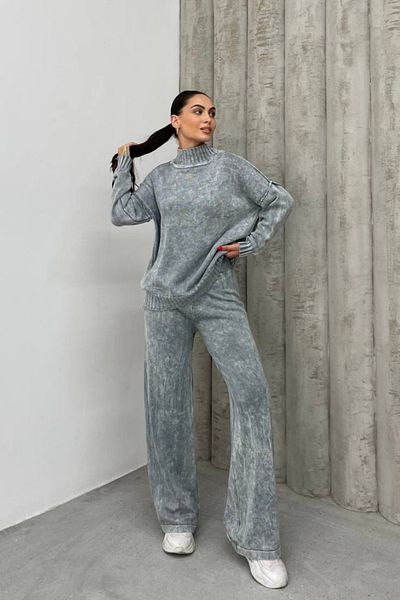 msm fashion Women's Knitwear Suit Turtleneck Sweater Wide Leg Trousers Washable Double Set