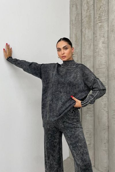 msm fashion Women's Knitwear Suit Turtleneck Sweater Wide Leg Trousers Washable Double Set