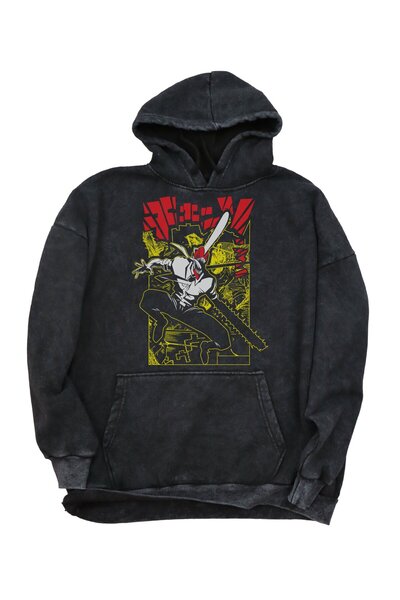 Fuddy Moda Hanorac supradimensionat cu glugă cu imprimeu Denji - Hanorac retr...