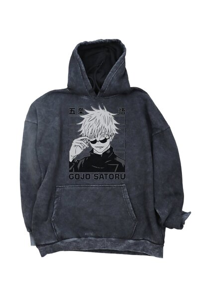 Fuddy Moda سويت شيرت بغطاء للرأس مطبوع عليه رسوم متحركة JJK Gojo مقاس كبير، ل...