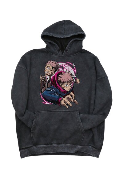 Fuddy Moda Φούτερ με κουκούλα με στάμπα Itadori και Sukuna, Unisex Jujutsu Ka...
