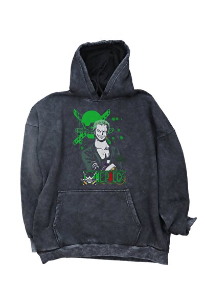 Fuddy Moda Φούτερ με κουκούλα Unisex Zoro Anime με στάμπα - One Piece Retro H...
