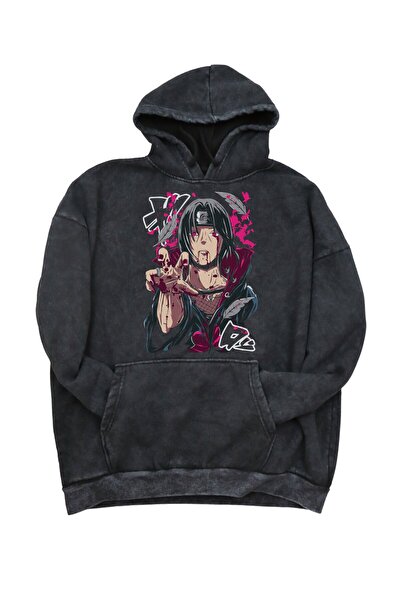 Fuddy Moda Hanorac cu glugă oversize unisex cu imprimeu Itachi - Hanorac vint...