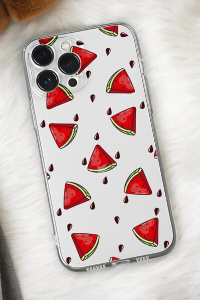 mooodcase iPhone 16 Pro Max Uyumlu Karpuz Dilimleri Desenli Premium Silikonlu Şeffaf Telefon Kılıfı