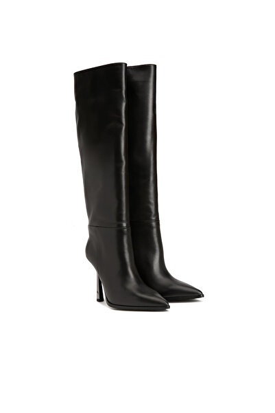 Network Siyah Kadın Deri Çizme