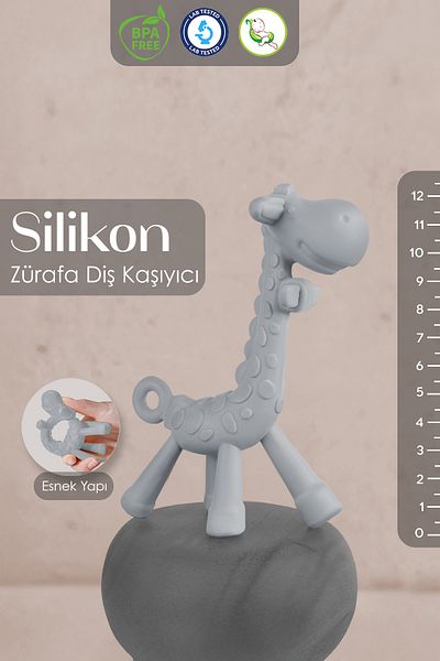 Meleni Baby Giraffe Silicone Teether - Gray Animal Figure Baby and Toy Teether