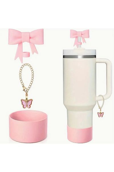 Stanley Quencher 30 - 40 oz 3-Piece Accessory Stopper Charm Base Protector Silicone Pink Set