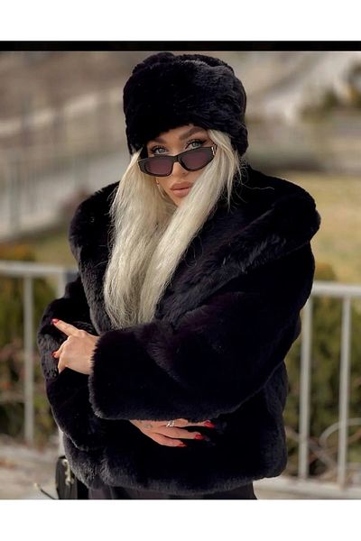 Luminos Butik Black Plush Kalpak Hat |   Women's Winter Hat with Faux Fur Spk1146