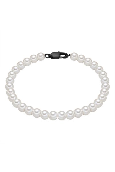 True Rebels Perlenarmband Armband Edelstahl schwarz Perle (synth.) weiß