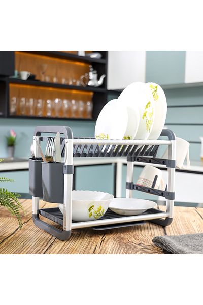 ROYALFORD 2 Layer Aluminum Dish Rack Rf12178 Rust-proof Hassle-free Finish (48.5X26.5X34CM BOX SIZE)