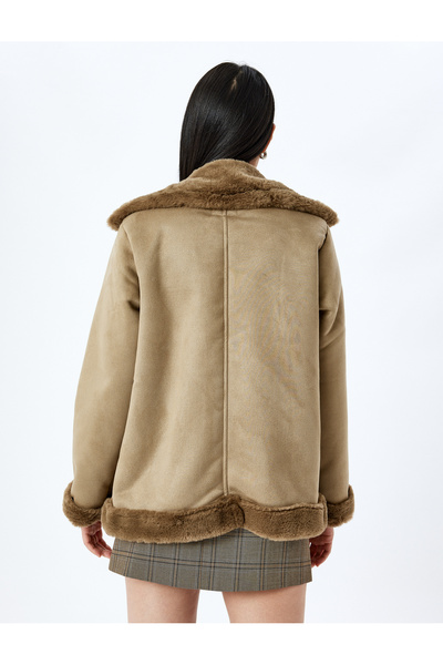 Koton Δερμάτινο μπουφάν Biker Look με γιακά από ψεύτικη γούνα με τσέπη με φερμουάρ