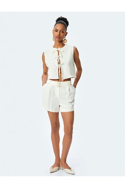 Koton Cotton Front Tie Bow Crew Neck Crop Vest
