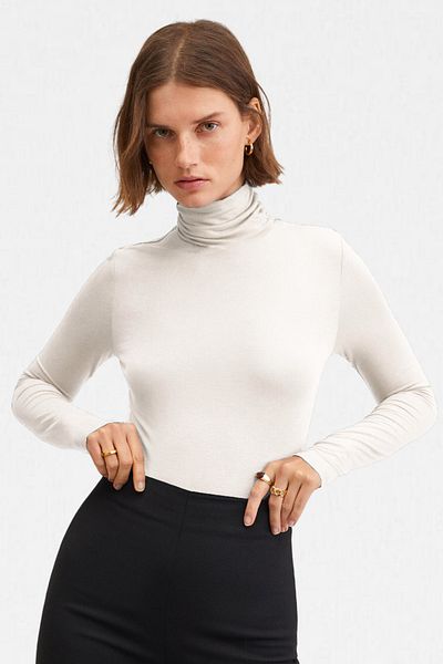 VODENS Women's White Anthracite 2-Piece Turtleneck Ultra Soft Blouse