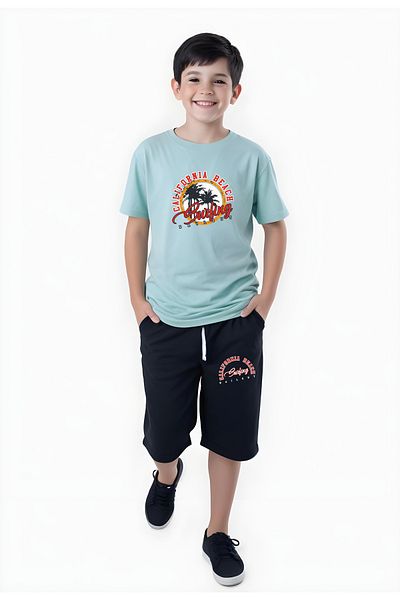 panios kids Surfing Printed Boys' Short Sleeve Double Pocket Capri Bottom-Top Suit