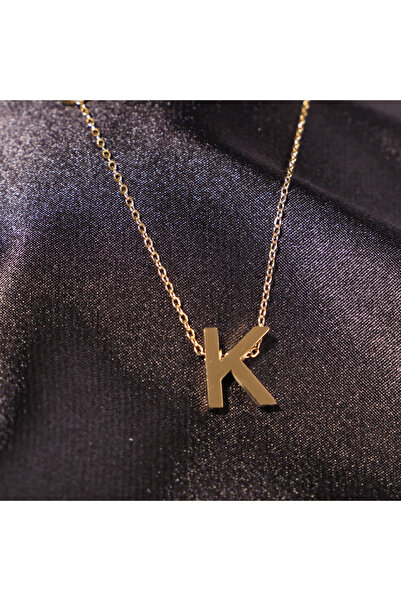 FOURSOLOS Çelik Kadın Kolye, Gold Renk Harf Kolye, Nazar Boncuklu No.137A