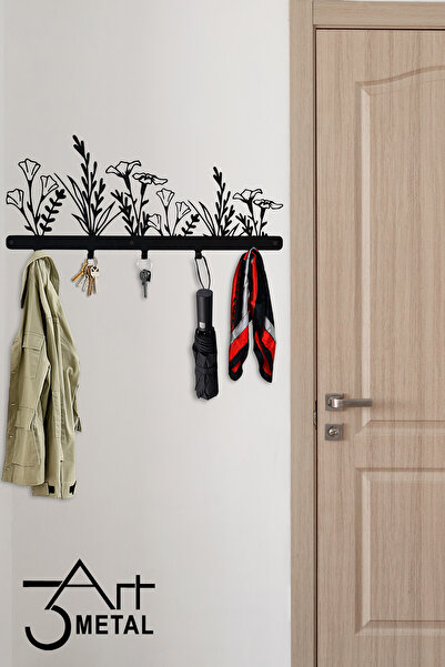 3art Metal Askılık - Çiçek Motifli Desenli Askılık - Dekoratif Metal Askılık - Elbise Askısı