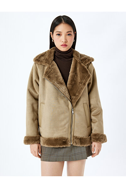 Koton Δερμάτινο μπουφάν Biker Look με γιακά από ψεύτικη γούνα με τσέπη με φερμουάρ