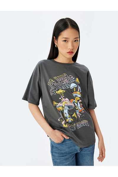 Koton Printed Oversize Crew Neck Short Sleeve T-Shirt