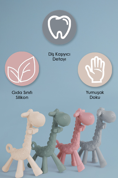 Meleni Baby Zürafa Silikon Diş Kaşıyıcı - Bebek Diş Kaşıyıcı Hayvan Figürlü Oyuncak Dişlik - Pembe