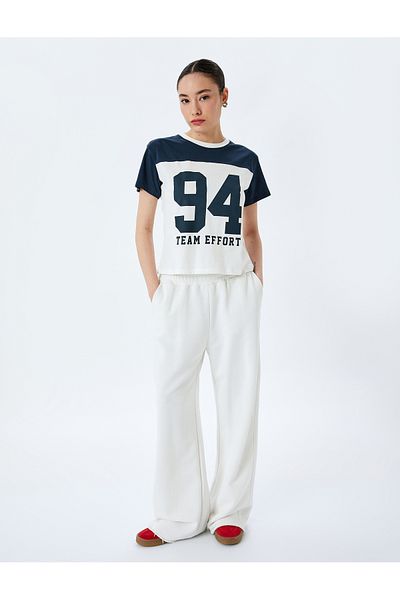 Koton College Printed Short Sleeve Color Block Crew Neck T-Shirt