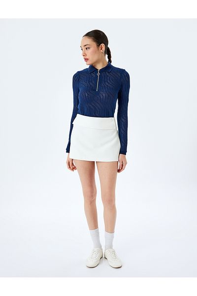 Koton Tricou cu mânecă lungă cu guler polo cu detaliu cu fermoar