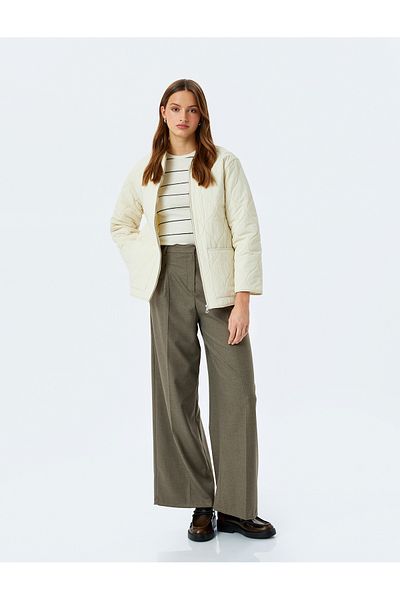 Koton Oversize Quilted Jacket with Pockets and Zipper