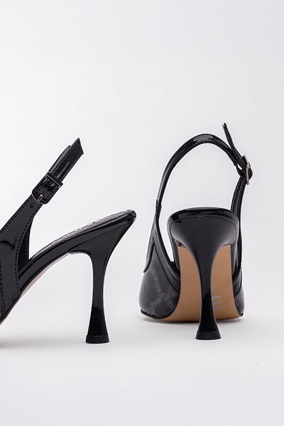 Tasarım Rose Heels Gray Leopard Print Black Patent Leather Shoes